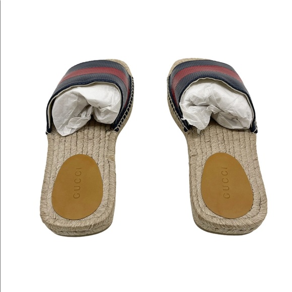 Gucci Web Signature Leather Men’s Slides - Picture 11 of 12